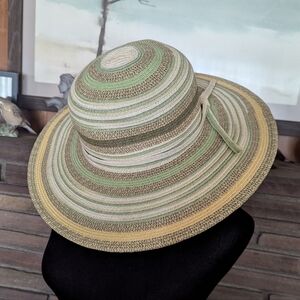 Scala Green and Tan Wide-Brimmed Hat